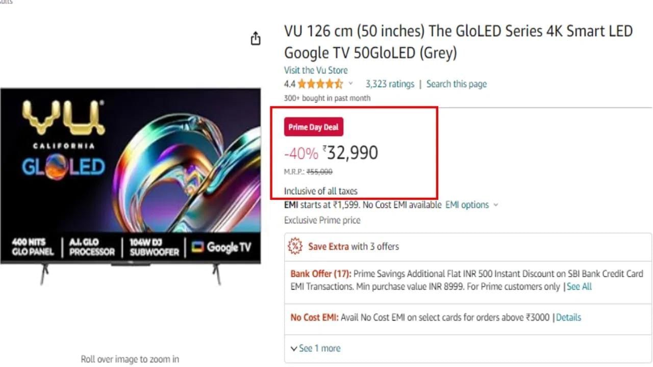Vu 50 inch TV under 35000: 50 ইঞ্চি স্ক্ৰীণ চাইজৰ এই টিভিটোৱে আমাজনৰ বিক্ৰীত ৪০ শতাংশ ৰেহাই লাভ কৰিছে। বিপুল ৰেহাইৰ পিছত ৩২,৯৯০ টকাত এই টিভিটো কিনাৰ এটা ভাল সুযোগ। (ফটো- আমাজন)