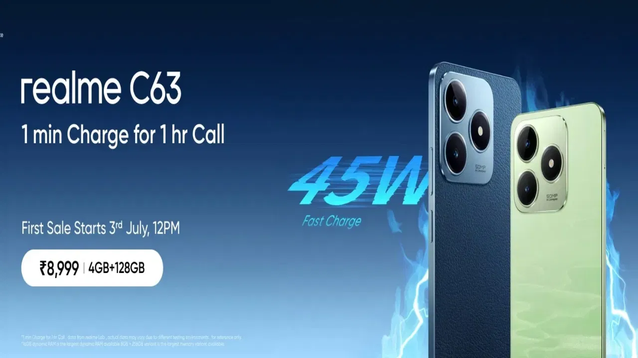 ভাৰতত Realme C63 মূল্য: কোম্পানীয়ে এই Realme মোবাইল ফোনটোৰ 4GB/128GB ভেৰিয়েন্টৰ মূল্য 8,999 টকা নিৰ্ধাৰণ কৰিছে। ৩ জুলাইৰ দুপৰীয়া ১২ বজাৰ পৰা এই ফোনটোৰ বিক্ৰী আৰম্ভ হ’ব।