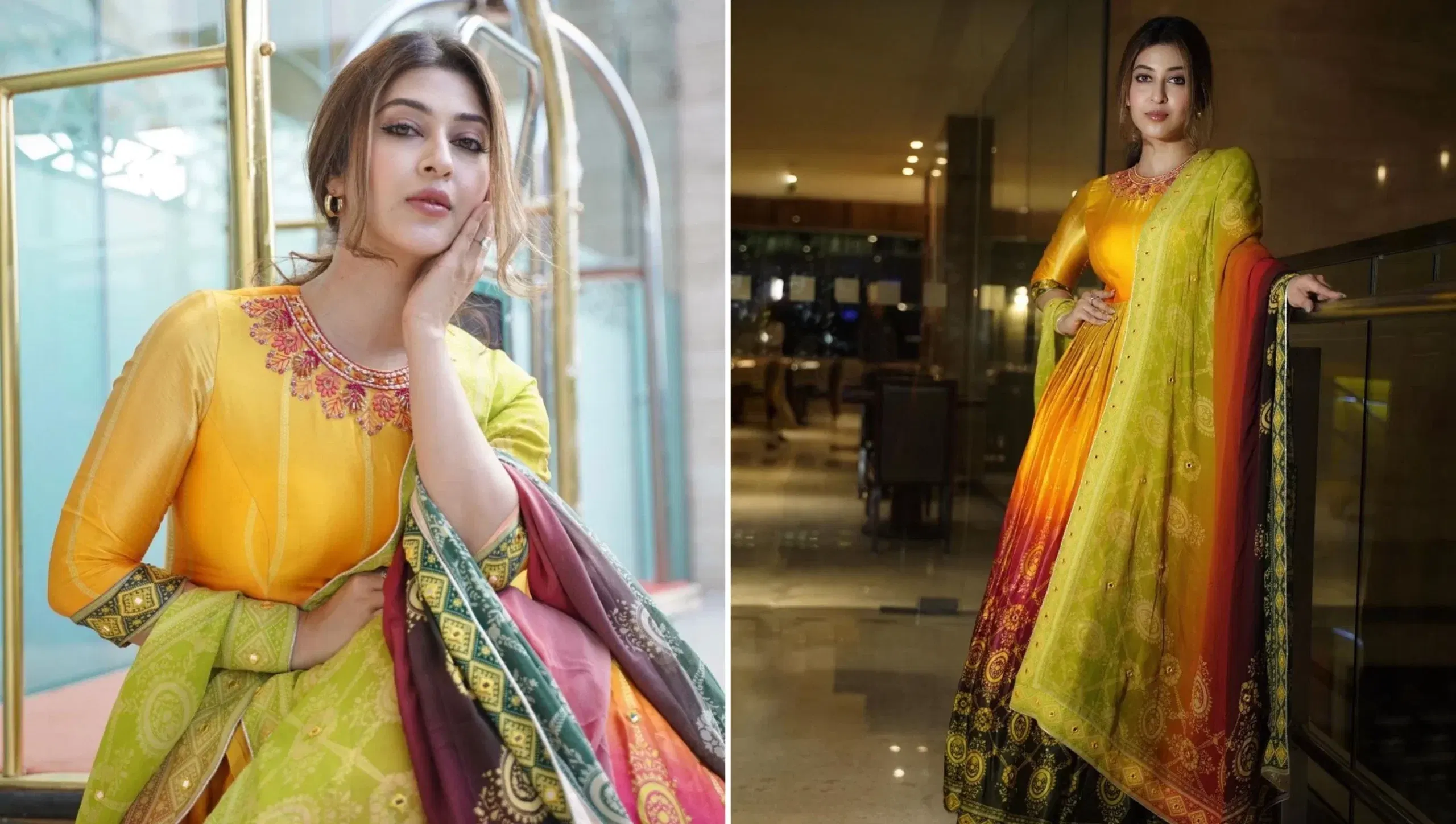 যদি আপুনি প্ৰকৃতিৰ ৰংক প্ৰতিনিধিত্ব কৰা শাওনত এটা লুক সৃষ্টি কৰিব বিচাৰে, তেন্তে সোণাৰিকা ভাদৌৰিয়াৰ দৰে আপুনিও সেউজীয়া, হালধীয়া, কমলা ৰঙৰ দৰে শ্বেডৰ অনাৰ্কলি চুট বাছি ল’ব পাৰে।