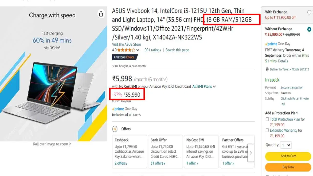 ASUS Vivobook 14 Price: ৩৭ শতাংশ ৰেহাইৰ পিছত এই Asus লেপটপটো বিক্ৰীত ৩৭ শতাংশ ৰেহাইত বিক্ৰী কৰা হৈছে। এই লেপটপটো ৩৫,৯৯০ টকাত কিনিব পাৰিব।