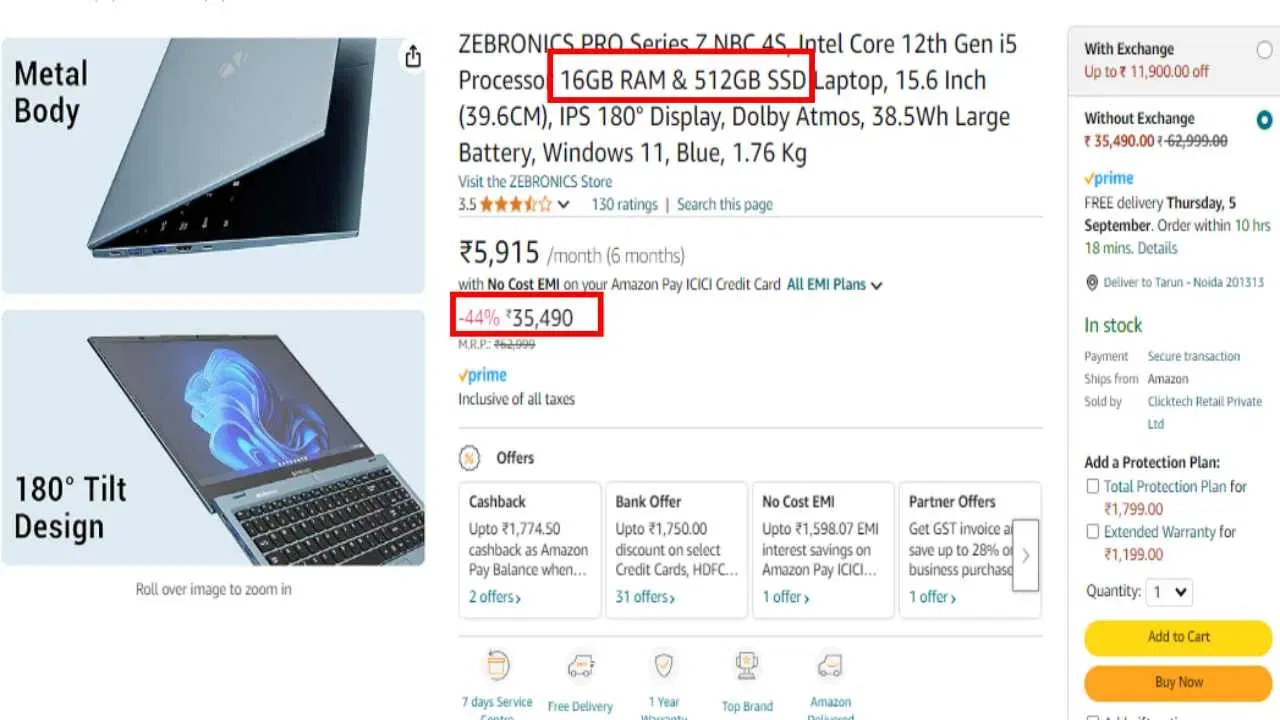 ZEBRONICS PRO Series Z: এই লেপটপটো ৪৪ শতাংশ ৰেহাইৰ পিছত ৩৫ হাজাৰ ৪৯০ টকাত বিক্ৰী কৰা হৈছে। এই লেপটপটোত ১৫.৬ ইঞ্চি স্ক্ৰীণ, ১৬জিবি ৰেম/৫১২জিবি এছএছডি ষ্ট’ৰেজ, i5 প্ৰচেছৰ আৰু ডলবি এটমছৰ দৰে বৈশিষ্ট্য থাকিব।