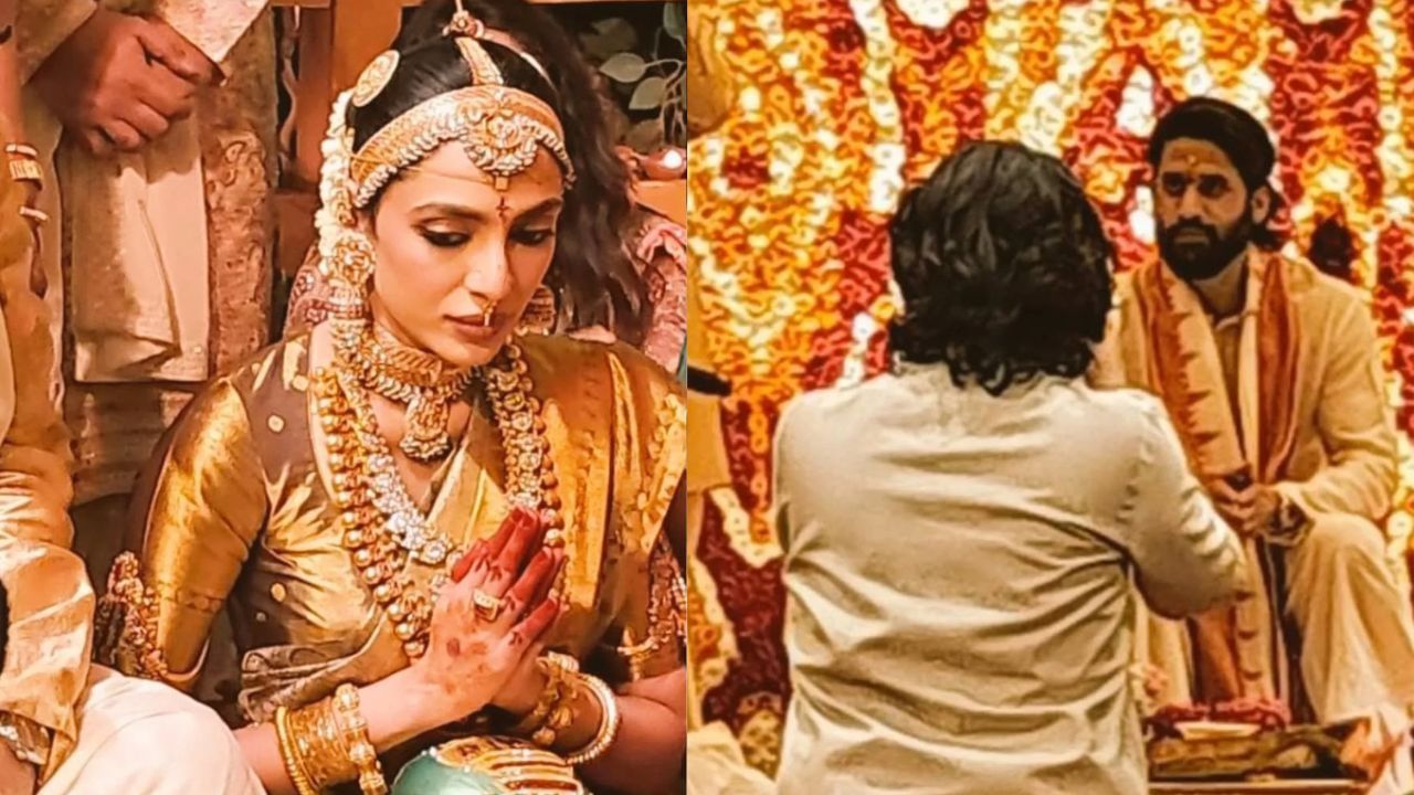 অভিনেতাজনে হিন্দু ৰীতি-নীতি অনুসৰি তেওঁৰ বিবাহৰ সময়ত অফ-হোৱাইট ধুতি আৰু কুৰ্তা পৰিধান কৰিছে। ইফালে সোভিতাক সোণালী কাঞ্জীভাৰাম শাড়ীৰ সৈতে পৰী যেন লাগিছে। দুয়োৰে বিবাহৰ ফটোত অনুৰাগীসকলে বিভিন্ন মন্তব্য প্ৰদান কৰা দেখা গৈছে।