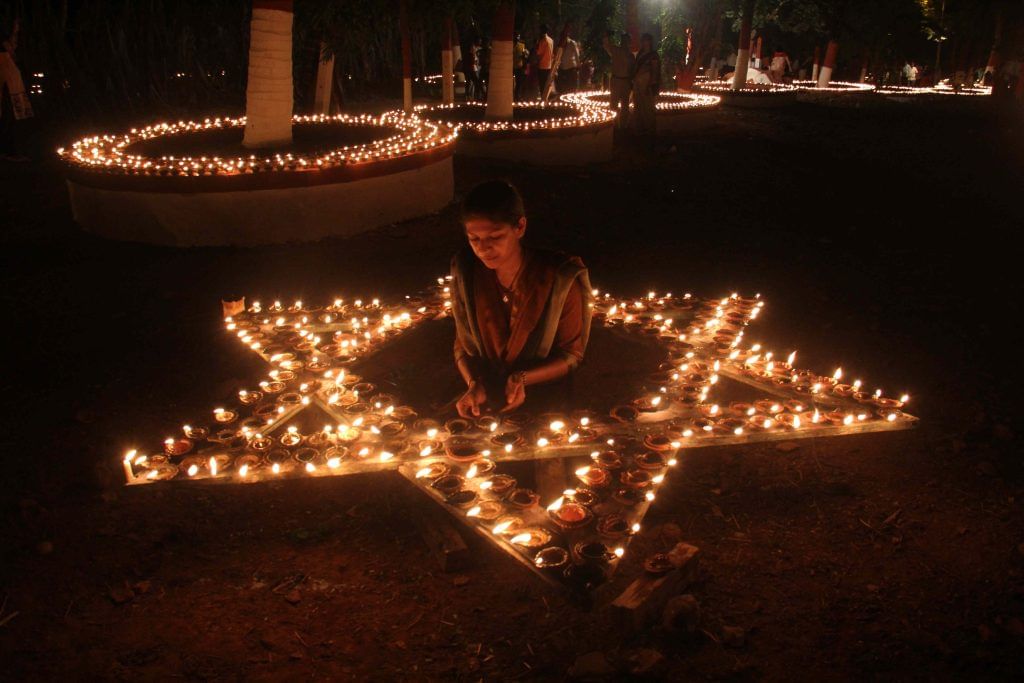 People Lighten Diyas On The Occasion Of Sharad Purnima