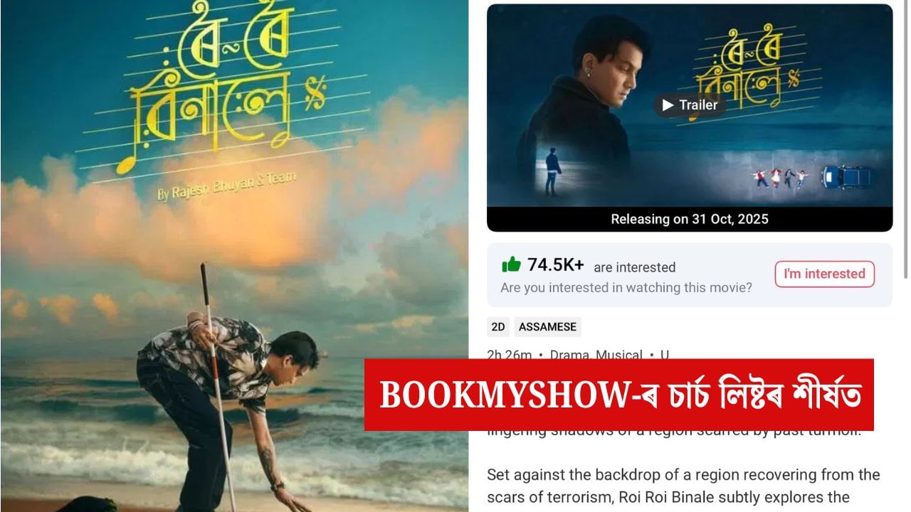 মুক্তিৰ পূৰ্বে অভিলেখ গঢ়িছে জুবিন গাৰ্গৰ অন্তিম ছবি ‘ৰৈ ৰৈ বিনালে’, BookMyShowৰ চাৰ্চ লিষ্টৰ শীৰ্ষত মুক্তিৰ পূৰ্বে অভিলেখ গঢ়িছে জুবিন গাৰ্গৰ অন্তিম ছবি ‘ৰৈ ৰৈ বিনালে’, BookMyShowৰ চাৰ্চ লিষ্টৰ শীৰ্ষত