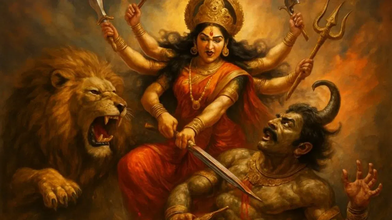 মহিষাসুৰৰ ওপৰত দেৱী দুৰ্গাৰ বিজয়ো চিহ্নিত কৰে দশেৰাত। ধৰ্মীয় বিশ্বাস অনুসৰি ৰাৱণৰ সৈতে যুদ্ধৰ পূৰ্বে ভগৱান ৰামে দুৰ্গা দেৱীক পূজা কৰিছিল। নৱৰাত্ৰিৰ সময়ত দেৱী দুৰ্গাৰ নটা ৰূপ নৱৰাত্ৰিত পূজা কৰা হয়। এই দিনটোত মানুহে নৱৰাত্ৰিৰ উপবাস ভংগ কৰে।