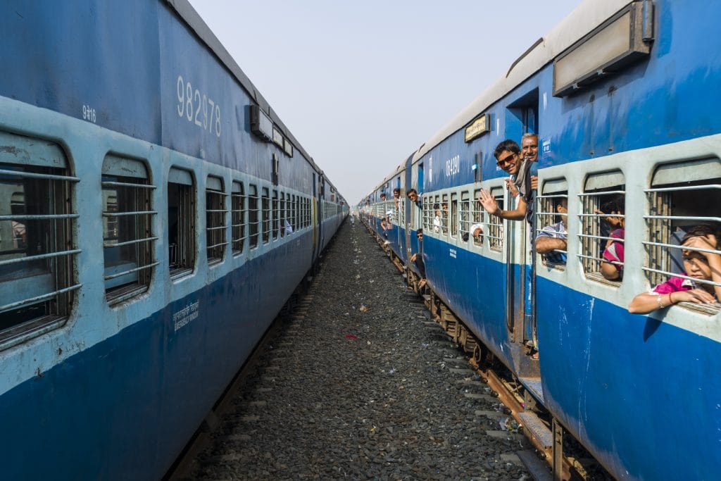 Two Blue Colored Trains Of Indian Railways Are Facing Each