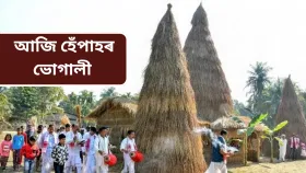 আজি মাঘ বিহুঃ মেজিৰ অগ্নিক সেৱা জনাই আশীৰ্বাদ বিচাৰিলে অসমীয়াই…